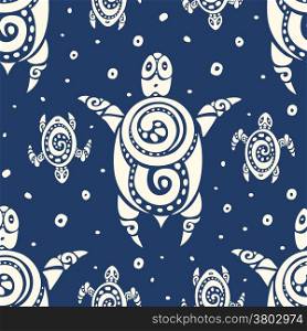 Sea Turtles. Polynesian tribal pattern. Seamless Vector background.