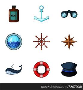 Sea voyage icons set. Cartoon set of 9 sea voyage vector icons for web isolated on white background. Sea voyage icons set, cartoon style