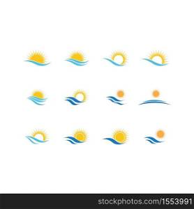 sea Water wave and sun icon vector illustration design logo - Vector