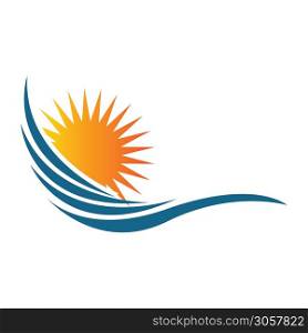 sea Water wave and sun icon vector illustration design logo - Vector