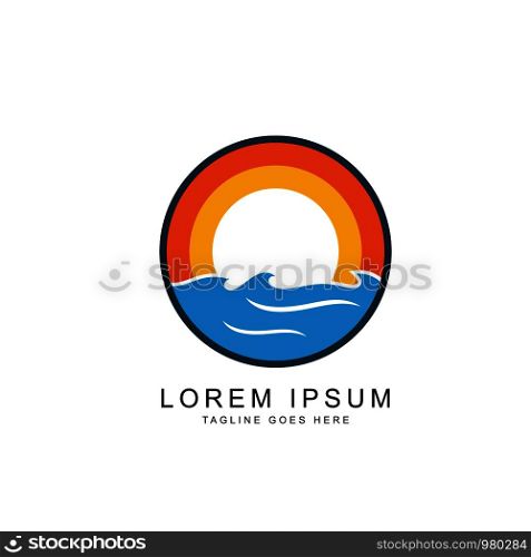 sea water with sunset landscape logo template
