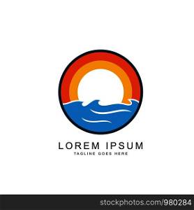 sea water with sunset landscape logo template