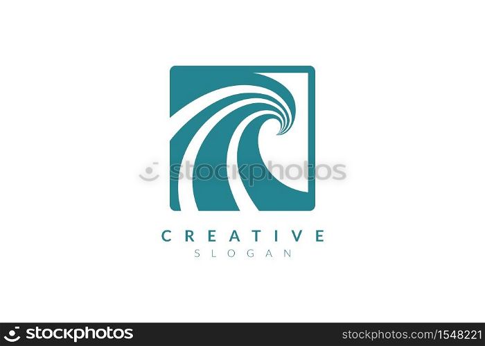 Sea wave logo design with a box on the outside. Minimalist and modern vector illustration design suitable for business or healthcare brands.