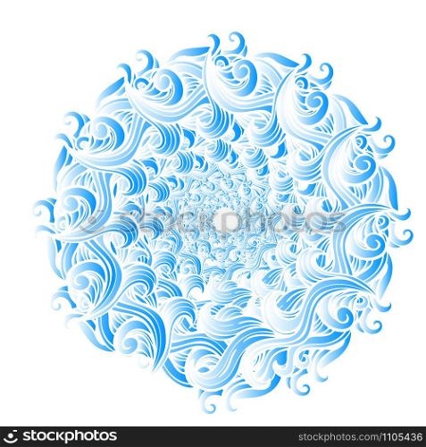 Sea wave mandala with curls and swirls. Ocean ornament. Isolated on white background. Sea wave mandala