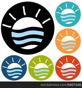 sea waves and rising sun vector illustration