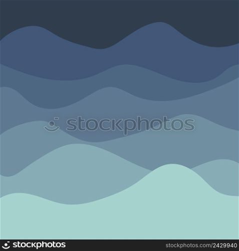 Sea waves background, vector abstract painting with blue sea waves, flat curve