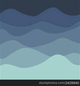 Sea waves background, vector abstract painting with blue sea waves, flat curve