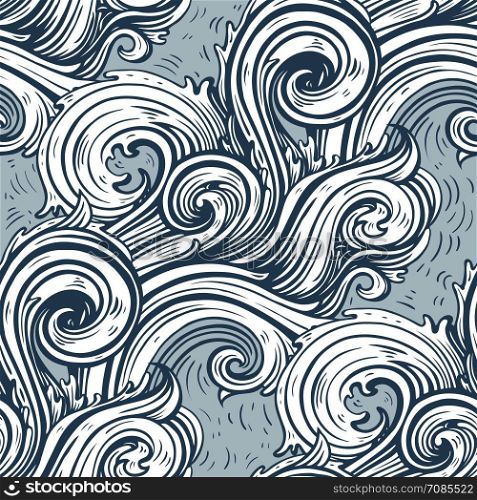Sea waves. Grange Sea background. Hand drawn vector illustration pattern. Sea waves. Hand drawn vector illustration