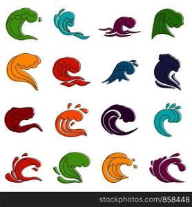 Sea waves icons set. Doodle illustration of vector icons isolated on white background for any web design. Sea waves icons doodle set