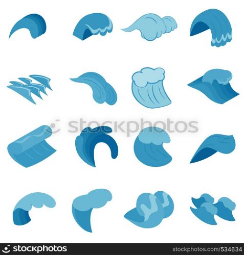 Sea waves icons set in isometric 3d style isolated on white background. Sea waves icons set, isometric 3d style