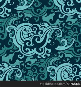 Sea waves Seamless background. Elegant Hand Drawn vector pattern.. Sea waves Seamless pattern