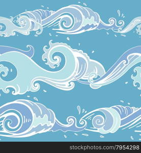 Sea waves. Seamless background. Sea waves. Hand drawn Seamless vector pattern Sea background.