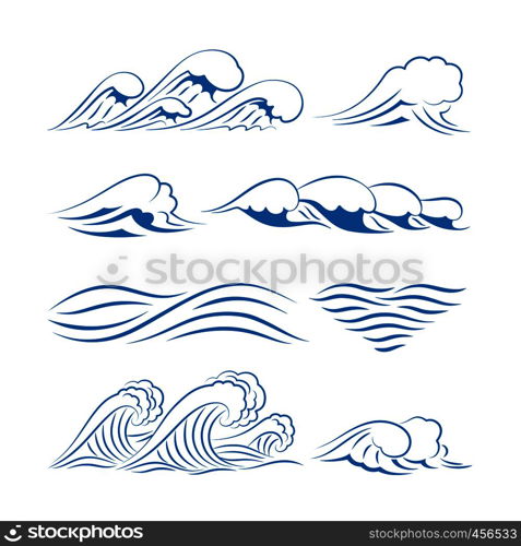 Sea waves vector. Ocean waves isolated on white background. Sea waves vector icons