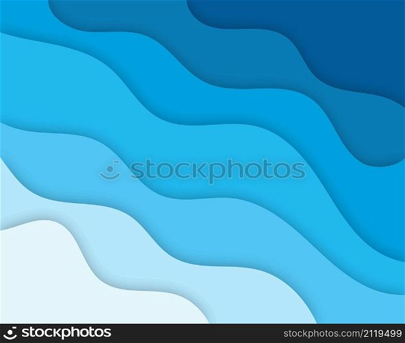 Sea wavy 3d paper design template in paper cut style