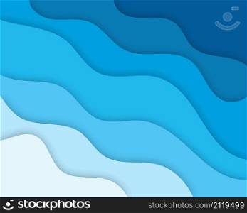 Sea wavy 3d paper design template in paper cut style