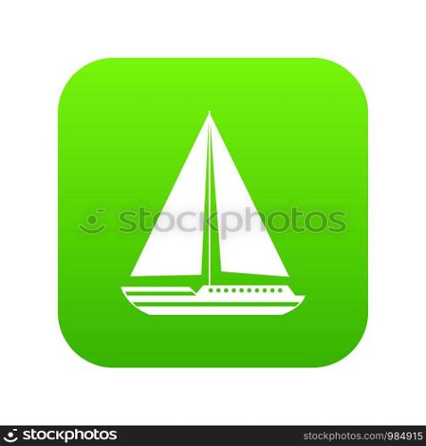 Sea yacht icon digital green for any design isolated on white vector illustration. Sea yacht icon digital green