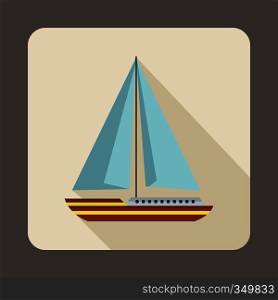 Sea yacht icon in flat style with long shadow. Sea transport symbol. Sea yacht icon, flat style