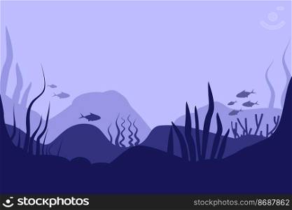 Seabed in abstract style on deep blue background. Sea landscape. Flat cartoon vector illustration. Underwater world. Nature landscape template. Beautiful poster for concept design. wallpaper. Seabed in abstract style on deep blue background. Sea landscape. Flat cartoon vector illustration. Underwater world. Nature landscape template. Beautiful poster for concept design. wallpaper.