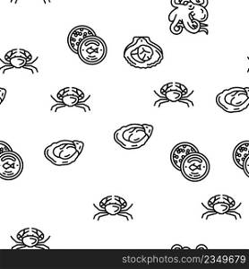 Seafood Cooked Food Dish Menu Vector Seamless Pattern Thin Line Illustration. Seafood Cooked Food Dish Menu Vector Seamless Pattern