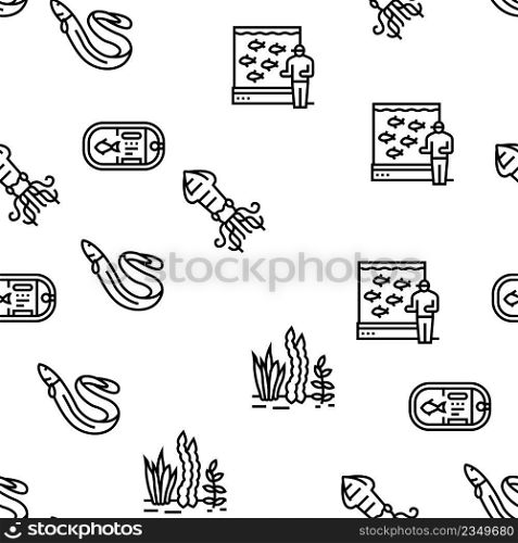Seafood Cooked Food Dish Menu Vector Seamless Pattern Thin Line Illustration. Seafood Cooked Food Dish Menu Vector Seamless Pattern