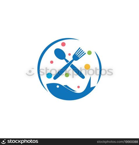 Seafood fork and spoon logo vector flat design