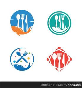 Seafood fork and spoon logo vector flat design