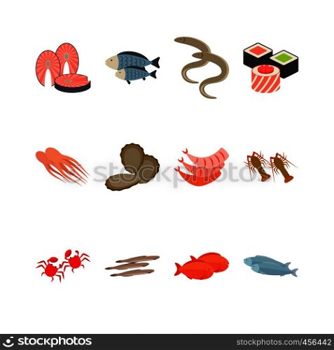 Seafood icon set isolated on white. Vector illustration. Seafood icon set isolated on white