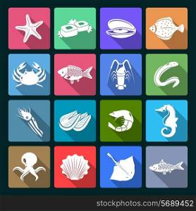 Seafood icons white set with shellfish crab squid oyster isolated vector illustration