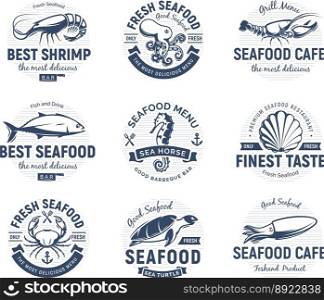 Seafood logo set sea creatures fishing vector image