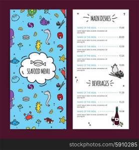Seafood Menu Design Set. Seafood menu design set with main dishes and beverages flat isolated vector illustration