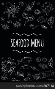 Seafood menu template page,stock vector illustration. Seafood menu template page