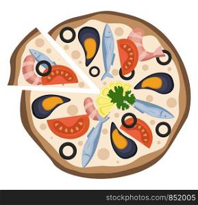 Seafood pizza illustration vector on white background