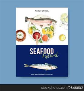 Seafood poster design with amberjack fish Vector Image