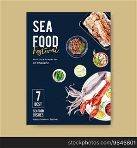Seafood poster design with lobster squid octopus Vector Image