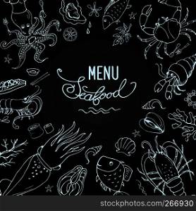 Seafood set,icons or objects,stock vector illustration. Seafood set,icons or objects