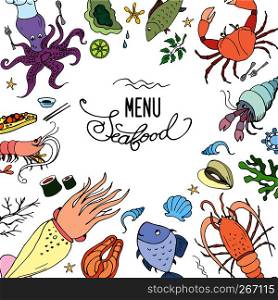 Seafood set,icons or objects,stock vector illustration. Seafood set,icons or objects