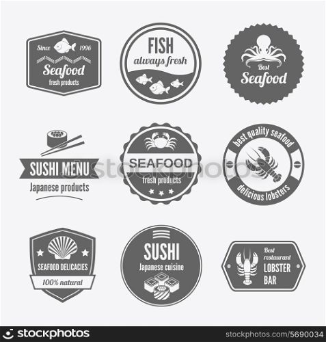 Seafood sushi menu japanese products fresh products icons set black isolated vector illustration