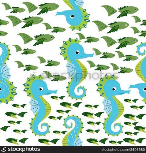 Seahorse and starfish seamless pattern. Sea life summer background. Cute sea life. Design for fabric and decor.. Seahorse and starfish seamless pattern. Sea life summer background. Cute sea life. Design for fabric and decor