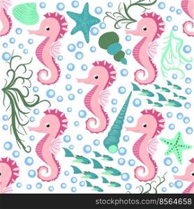 Seahorse and starfish seamless pattern. Sea life summer background. Cute sea life. Design for fabric and decor.. Seahorse and starfish seamless pattern. Sea life summer background. Cute sea life. Design for fabric and decor