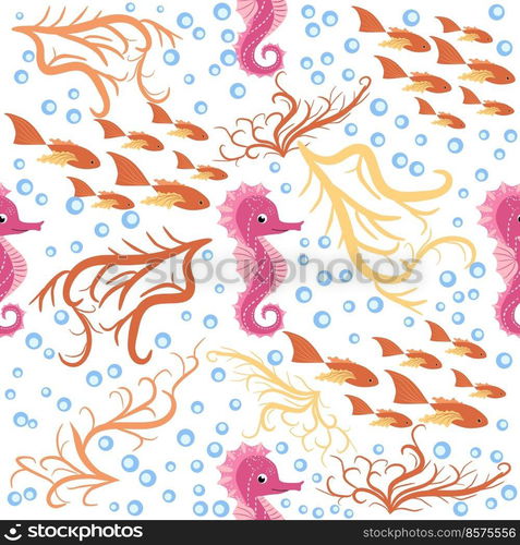 Seahorse and starfish seamless pattern. Sea life summer background. Cute sea life. Design for fabric and decor.. Seahorse and starfish seamless pattern. Sea life summer background. Cute sea life. Design for fabric and decor