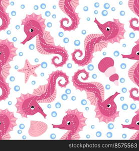 Seahorse and starfish seamless pattern. Sea life summer background. Cute sea life. Design for fabric and decor.. Seahorse and starfish seamless pattern. Sea life summer background. Cute sea life. Design for fabric and decor