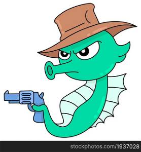 seahorse cowboy in the role of sheriff carrying a gun