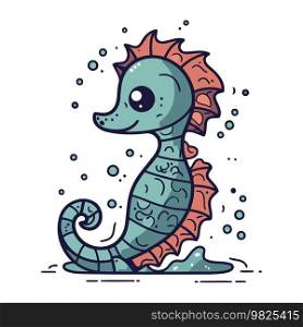 Seahorse. Cute cartoon sea animal. Colorful vector illustration.