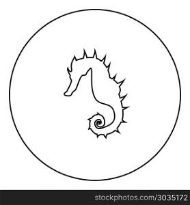 Seahorse icon black color in circle outline vector illustration