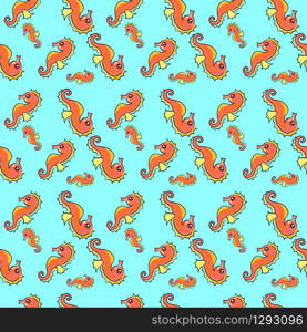 Seahorse pattern, illustration, vector on white background.