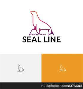 Seal Happy Sea Lion Animal Zoo Line Logo