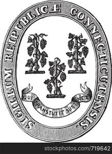Seal of Connecticut, vintage engraving. Old engraved illustration of the Seal of Connecticut.