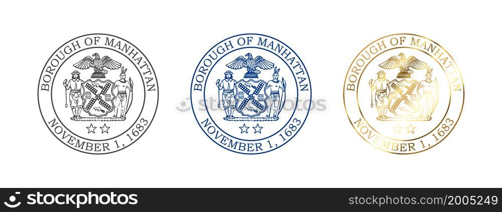 Seal of manhattan. Badges of Manhattan New York County. Boroughs of New York City. Vector illustration