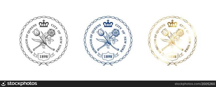 Seal of Queens. Badges of Queens. Boroughs of New York City. Vector illustration