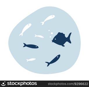 Sealife underwater conceptual hero image. Herd of fishes in water. Sea creatures 2D cartoon underwater seascape on white background. Isolated concept illustration. Vector art for web design ui. Sealife underwater conceptual hero image